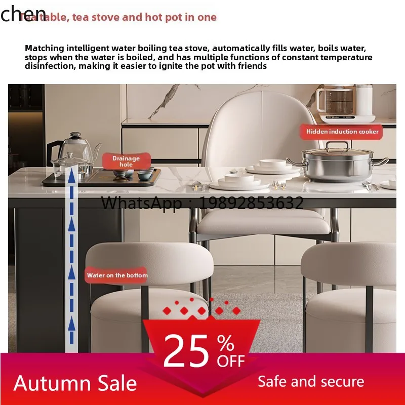

rock slab tea table dining table integrated dual-purpose with induction cooker kettle integrated