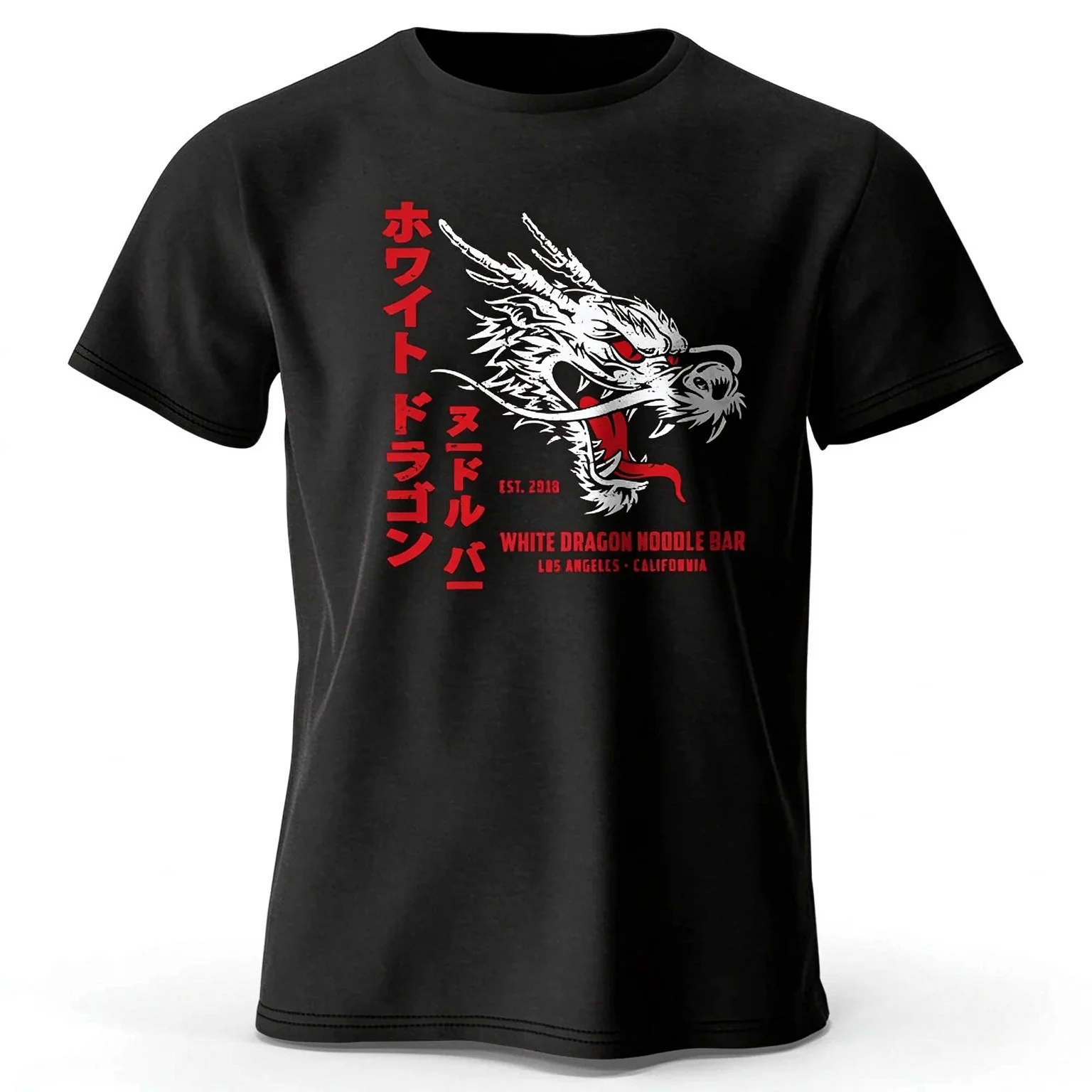 White Dragon Noodle Bar Printed Men's T-Shirt Cotton Oversized Asian Cuisine Graphic Tees for Women Tops Tees Streetwear