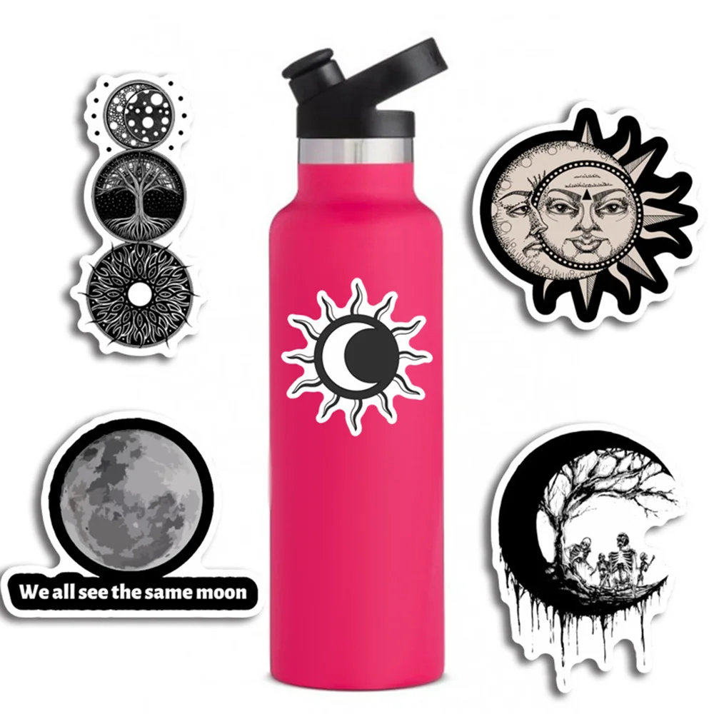 10/30/50PCS Black White Retro Moon Planet Sun Sticker DIY Phone Laptop Luggage Skateboard Graffiti Decals Fun for Kid Toys