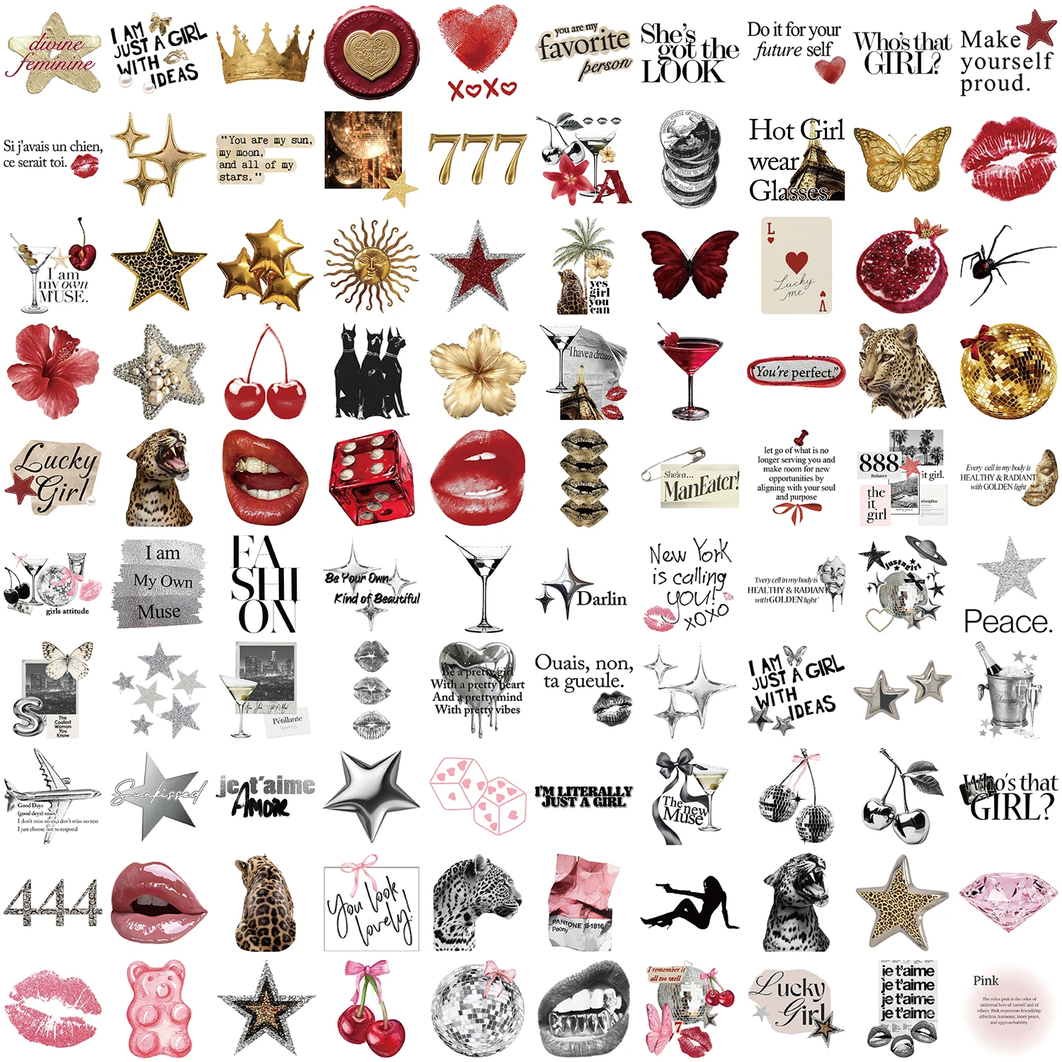 10/50/100PCS Golden Silver Lucky Girl Retro Aesthetic Stickers Phone Guitar Laptop Notebook Suitcase Waterproof Sticker Decals view 3