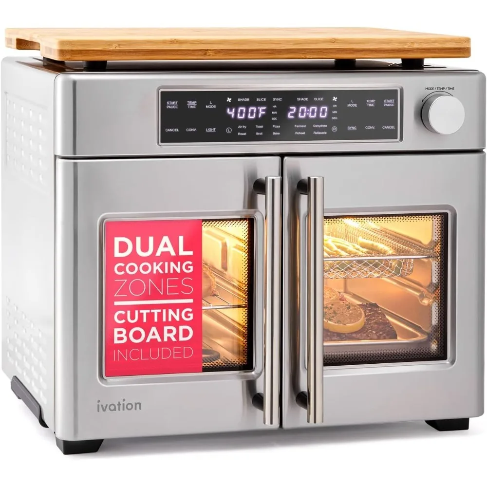 Dual Zone Air Fryer French Door Oven 10-in-1 Multifunction Up to1800W - Temperature Control, Timer - Stainless Steel – Dehydrate