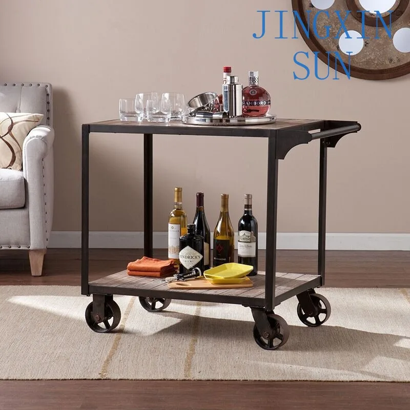 American industrial style restaurant hotel wrought iron rack hand push mobile dining cart, dining side storage rack