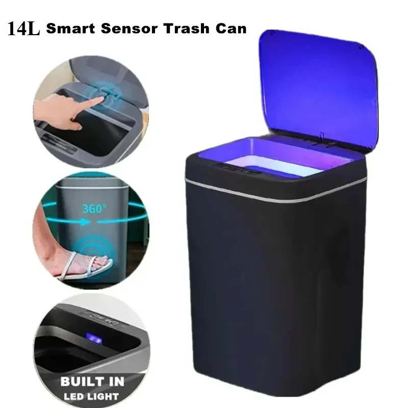 Smart Automatic Sensor Trash Can 14L Electric Touchless Bins Home Kitchen Bathroom Waterproof with Lid Garbage Can Storage Box