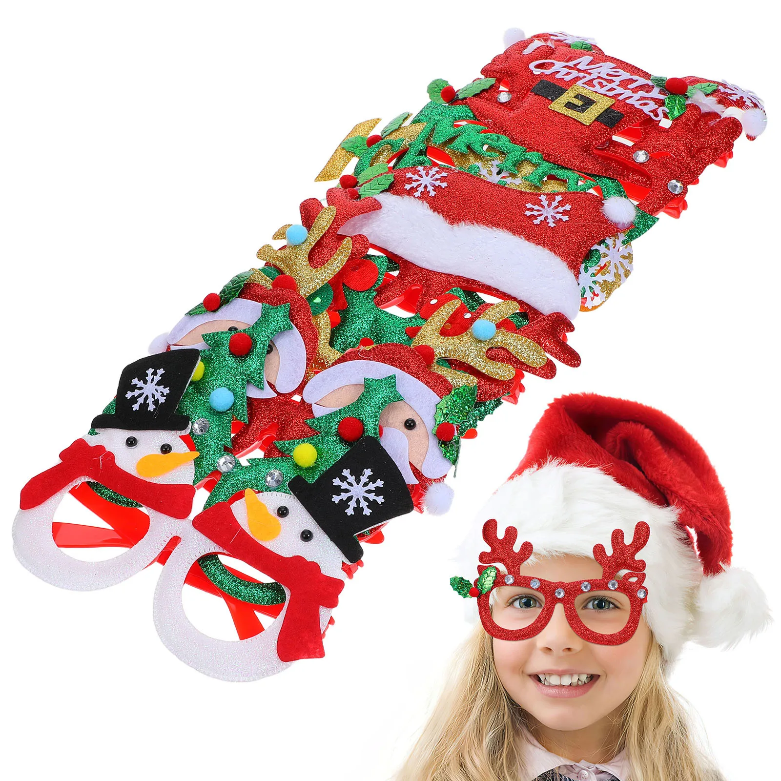 

12Pcs Christmas Glasses Hat Set Adorable Holiday Party Eyewear for Christmas Gathering Photo Booth Props Festive Fashion