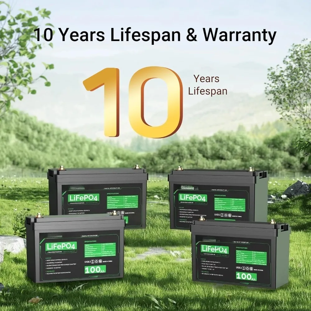 LiFePO4 Battery 100ah Lithium Battery, 12V Lithium Iron Phosphate Battery Deep Cycle Marine Battery, 10 Year Lifetime