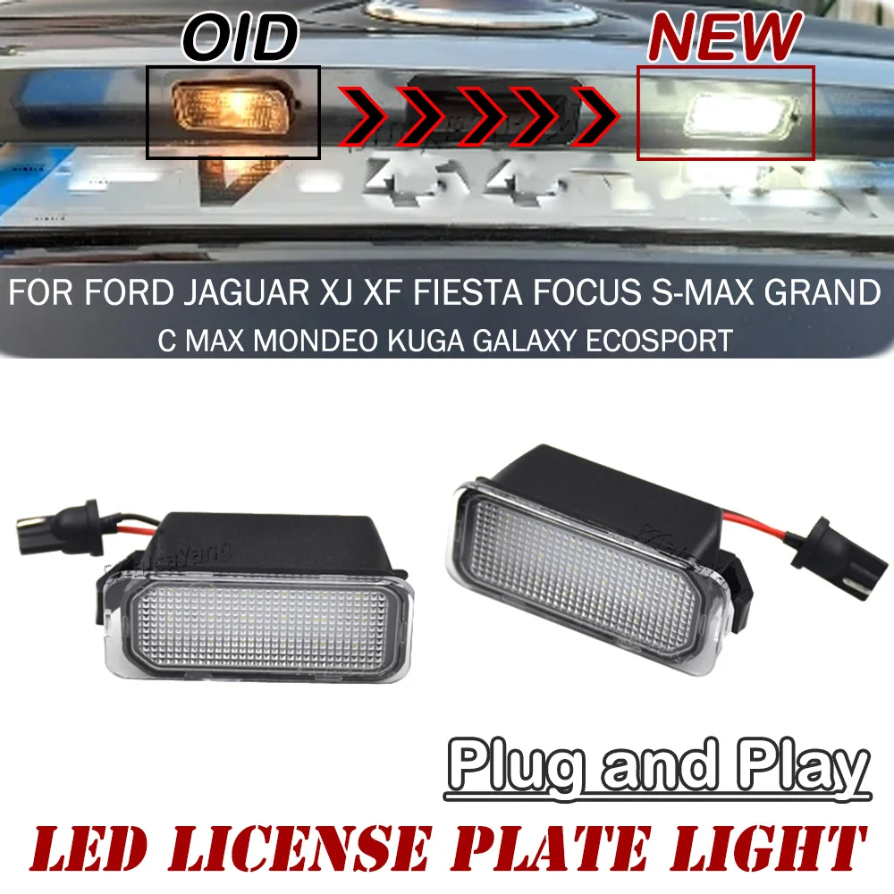 2x LED Number Plate Light Kit – For Ford EcoSport Fiesta Focus C-Max Kuga Mondeo & Jaguar XF