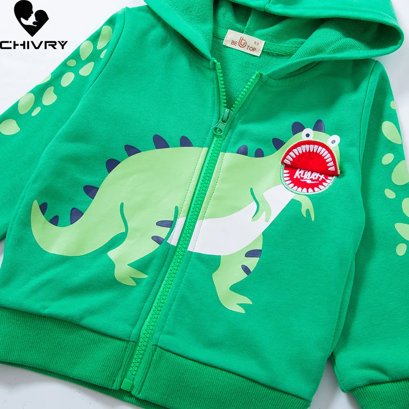 Baby Boys Spring Autumn Fashion Hoodies Jacket New 2023 Kids Children\'s Cute Cartoon Dinosaur Zipper Hooded Coat Casual Jackets