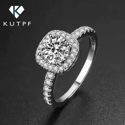 0.5/1/2/3CT Real Moissanite Halo Rings for Women Square Round Shape Lab Diamond RingCertified 925 Sterling Silver Wedding Band