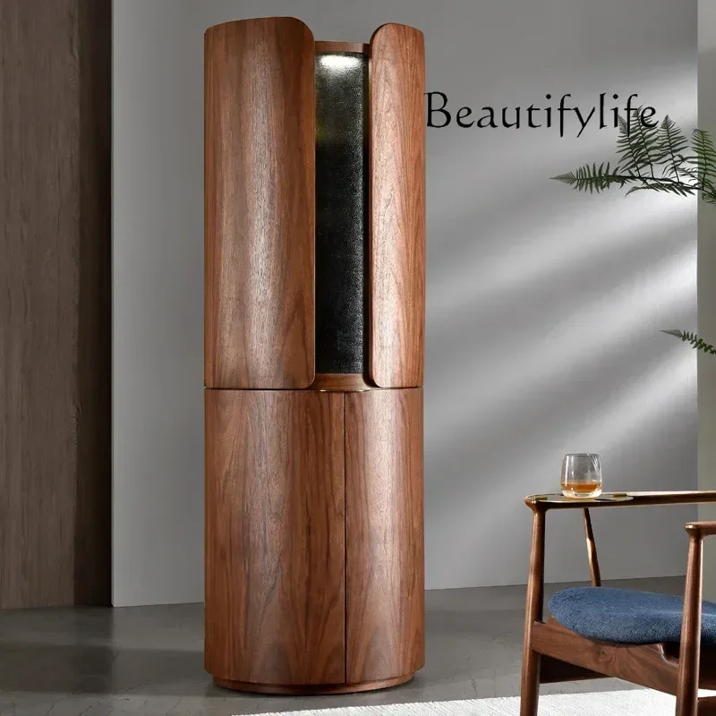 

nM European light luxury North American black walnut solid wood wine cabinet with locker simple household living room