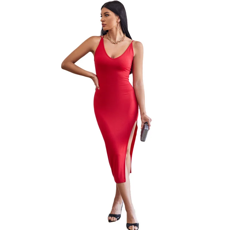 YQ1-الربيع والصيف المرأة أزياء جديدة أزياء مثير Bodycon حزام عارية الذراعين فستان طويل نحيف #5
