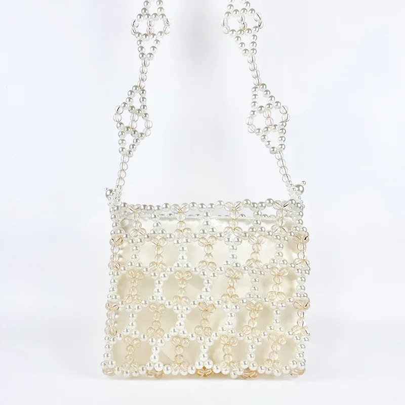 

Advanced Elegant Sweet Lace Design Single Shoulder Crossbody Bag New Ins Versatile Transparent Pearl Hollow Beaded Women's Bags