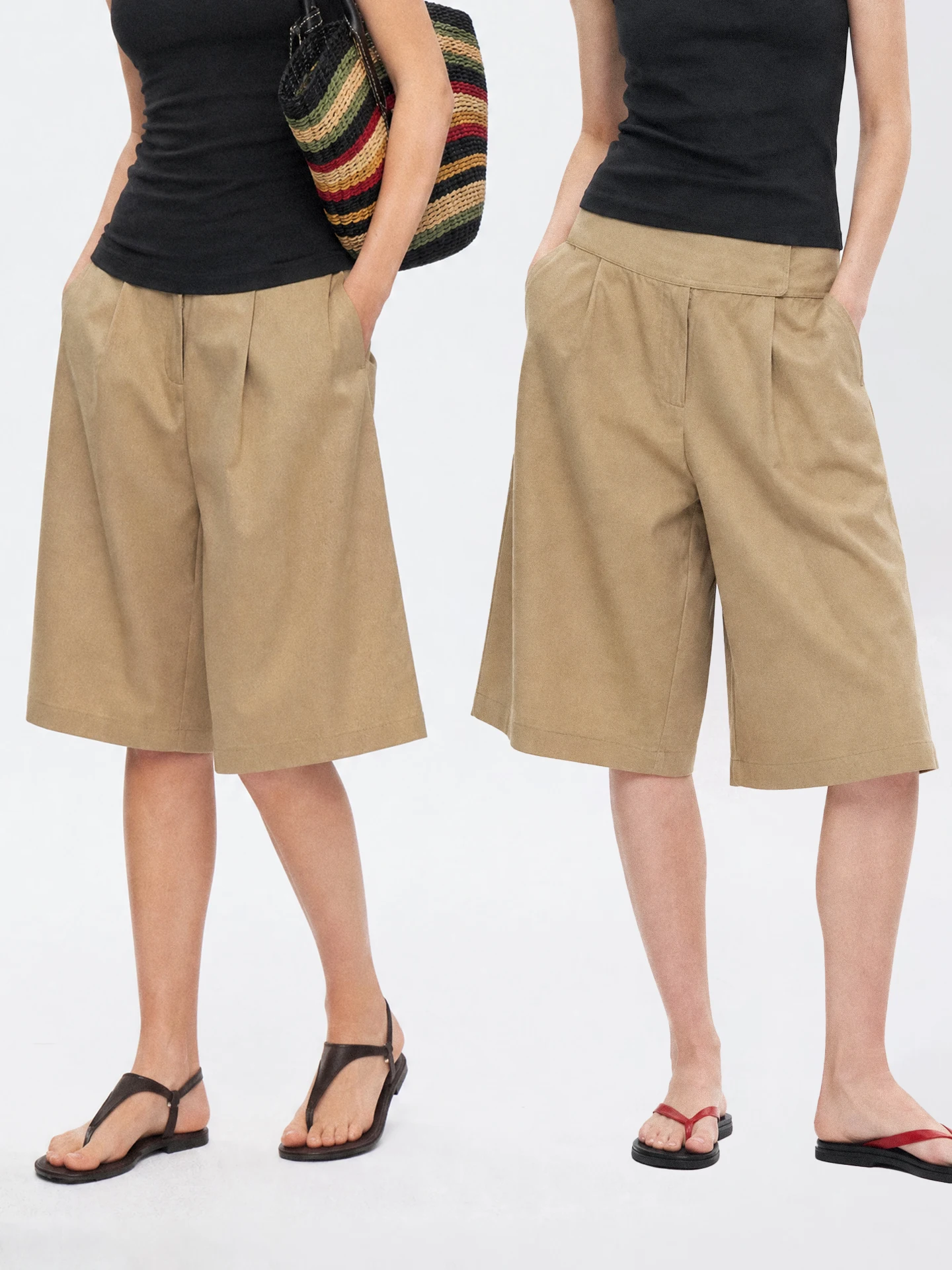 TDDP Natural Texture Linen Casual High Waist Wide Leg Pants Women's Summer Shorts Comfortable Breathable City Walk Style