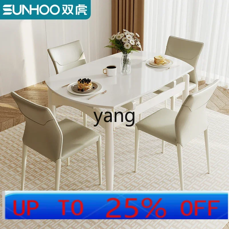 CX rock slab dining table household small apartment folding telescopic variable round table light luxury modern simplicity