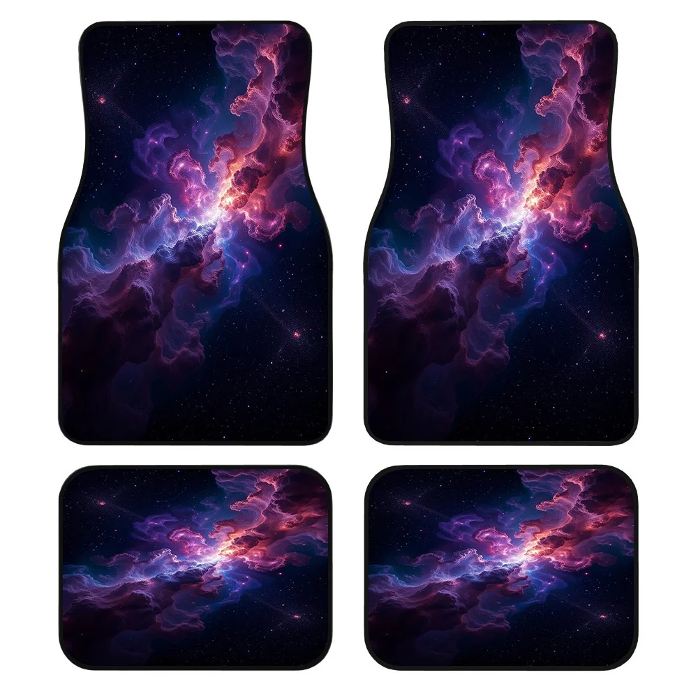 Impression plate 2D, 4 tapis de sol pour voiture, idéal pour les SUV ou les berlines, mettant en valeur un design aux couleurs de la nébuleuse cosmique avec une entretien facile B