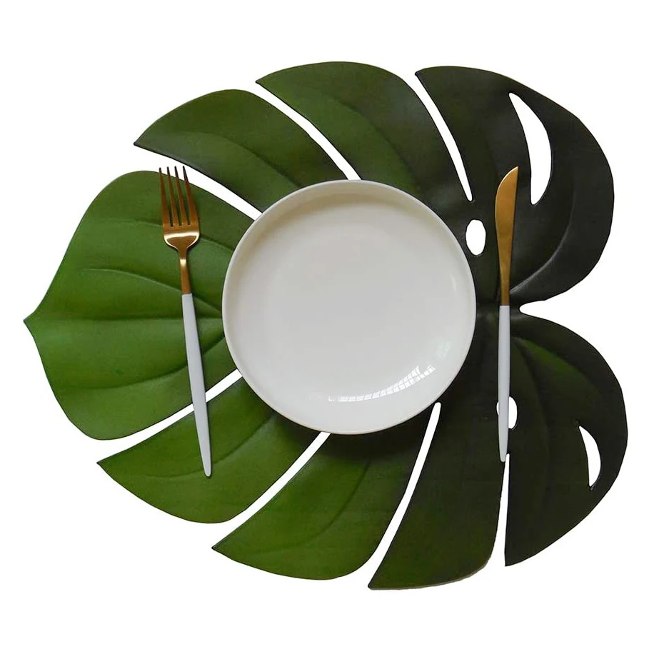 

4Pcs Tropical Leaf Placemats Artificial EVA Monstera Leaves Palm Leaf,For Wedding Table Decorations Party Supplies-B61B