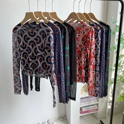 American Millennium Style Y2K Spicy Girl Personality Mesh Bing Silk Long Sleeve T-Shirt Women's Casual Style Standard Edition