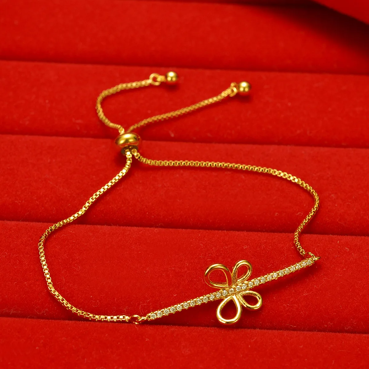 

New Jewelry AU999 Gold Bracelet 24K Pure Gold Diamond Bow Drawstring Real Gold Wrist Chain Valentines Day Gift