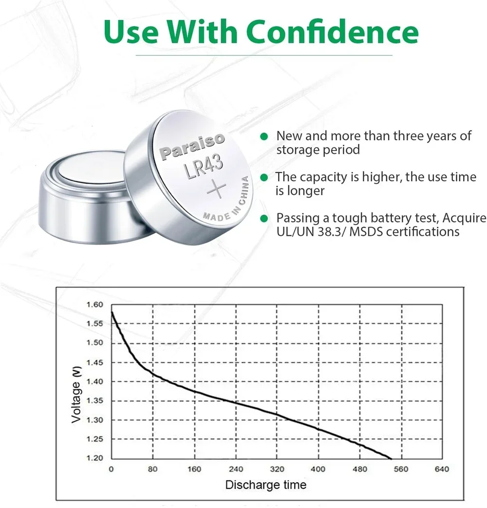 جديد عالي السعة 1.55 فولت AG12 LR43 SR43 186 386 LR1142 V12GA بطاريات زر SR43W SR1142 خلية عملة ساعة اللعب بطارية عن بعد #4