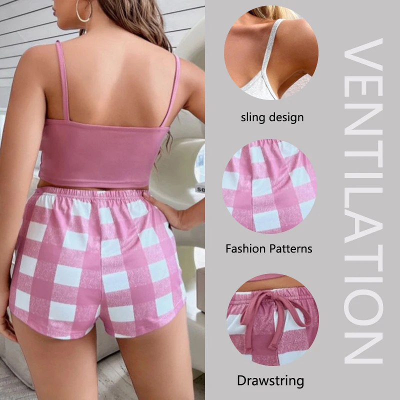 2PCS/Set Camisole Pyjamas Sexy Female Temptation Pure Desire Erotic Lingerie Solid Leisure Comfortable Homewear Suspenders