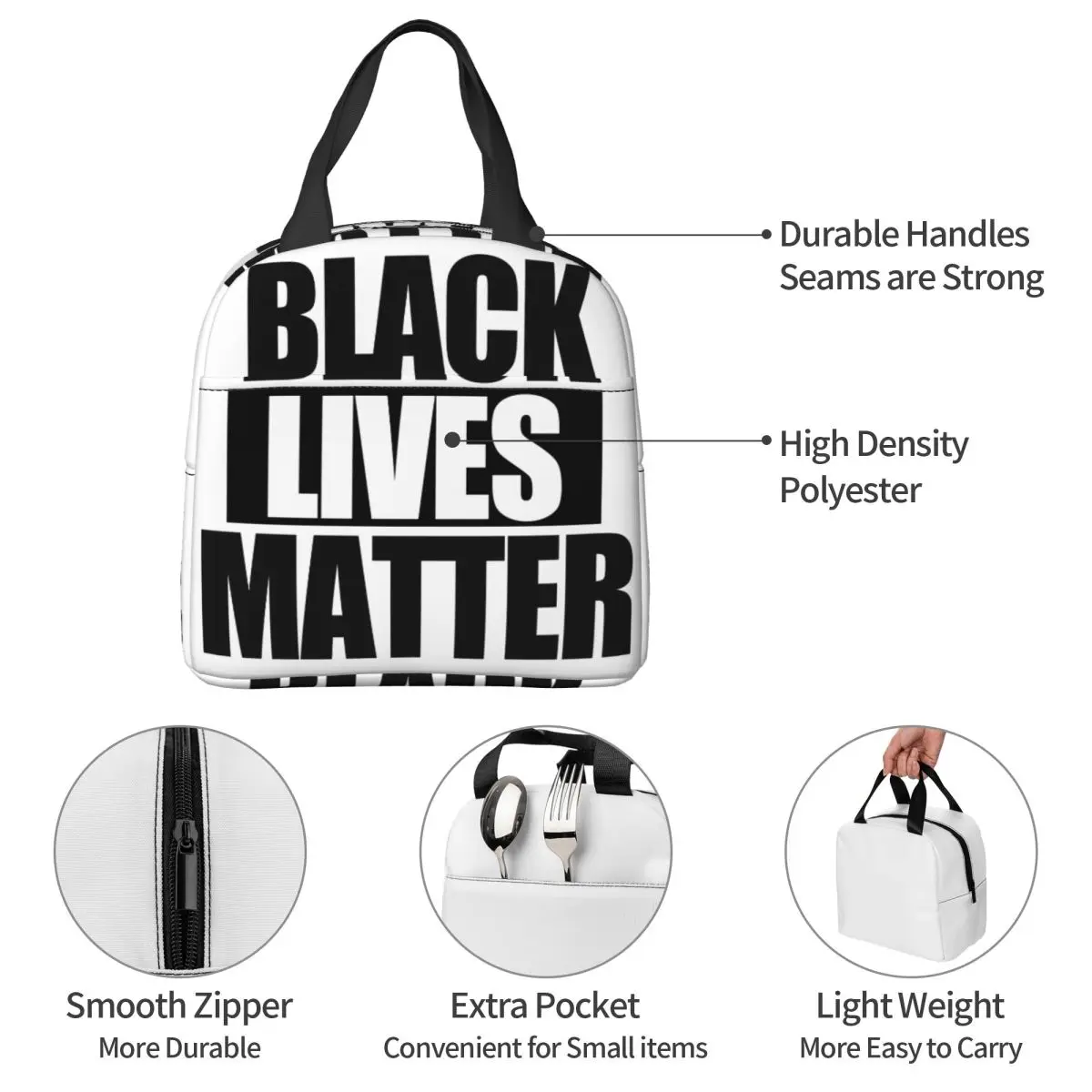 Saco de almoço à prova de vazamento justiça para george floyd equal racismo racista reutilizável saco térmico tote lancheira trabalho piquenique bento bolsa