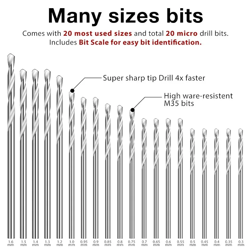 20 قطعة/المجموعة 0.35-1.6 مللي متر عالية السرعة الصلب HSS تويست مجموعة لقمة مثقاب PCB مثقاب صغير أدوات المجوهرات دريمل بت مع صندوق