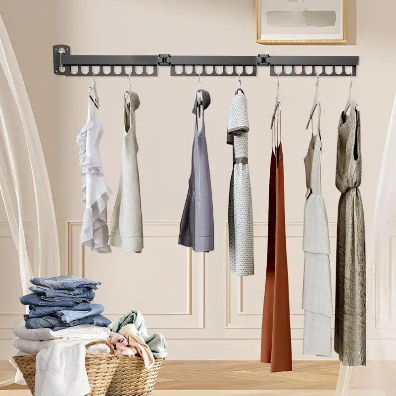 

Wall Mounted Clothes Drying Rack Trifold Expandable Laundry Hanger Sturdy Laundry Space Saver Laundry Drying Rack