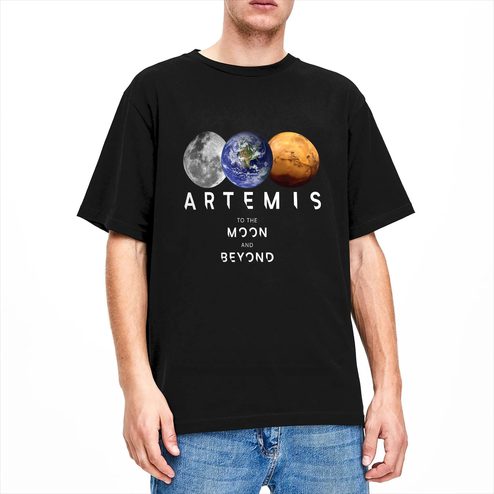 Men Artemis Mission Earth Moon Mars Worm Logo T Shirts  100% Cotton Tops Fun Short Sleeve O Neck Tee Shirt 6XL T-Shirt