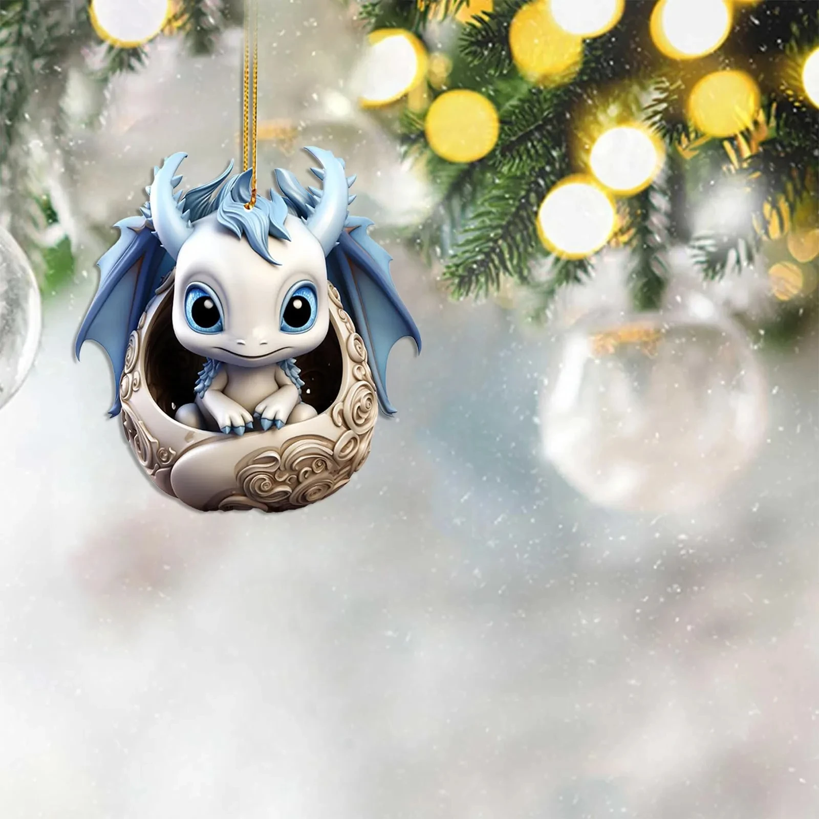 New 2D Cute Blue And White Porcelain Dragon Egg Ornament Christmas Dolls Car Interior Hanging Dragon Christmas Tree Decoration