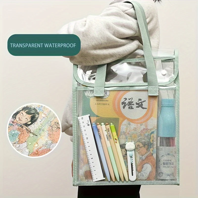 1pc large-capacity portable transparent waterproof handheld file folder, retractable file storage bag, PVC self-adhesive file st