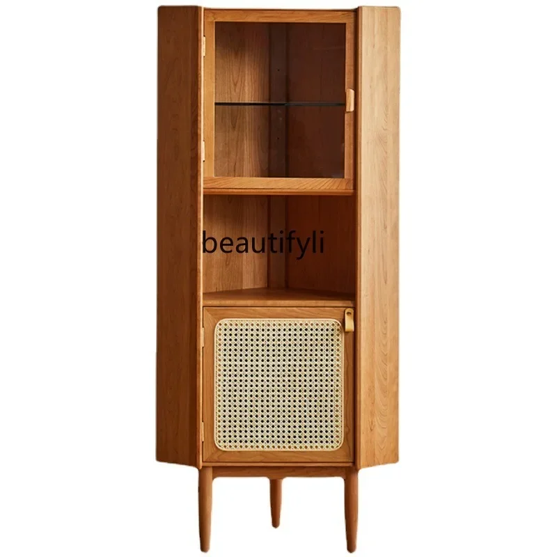 

S Nordic Cherrywood Corner Cabinet Simple Solid Wood Side Cabinet Japanese Modern Living Room Study Dining Room Storage Glass Do