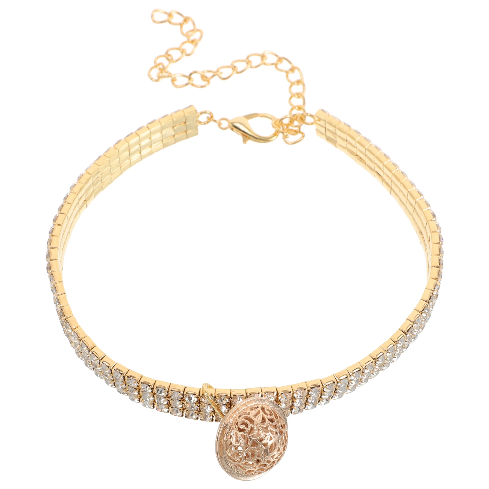 

Adjustable Pet Collar Necklace Comfort Cat Dog Supplies Hollow Bell Rhinestone Elastic Stylish Durable Metal Accessories