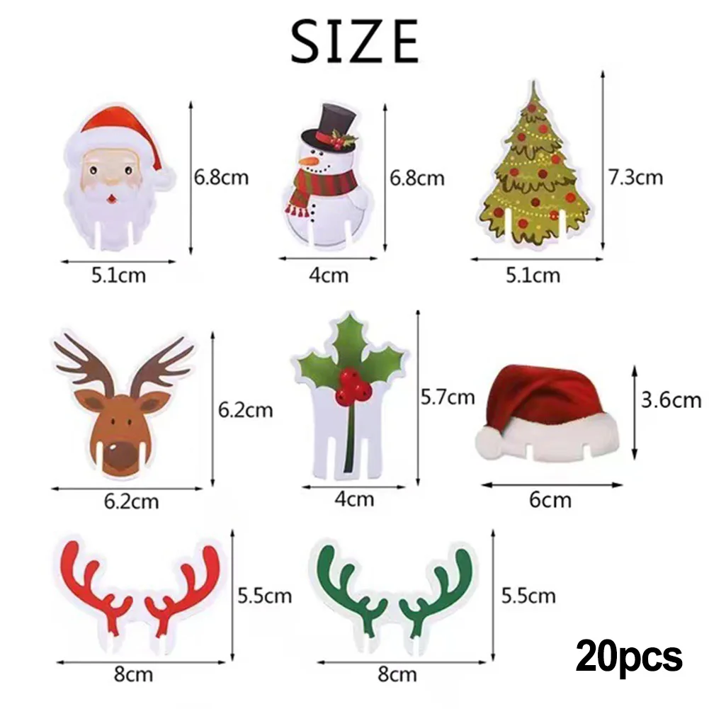 20pcs Christmas Wine Glass Card Red Wine Glass Deer Insert Card  2025 New Year Holiday Home Ornament Christmas Decorations