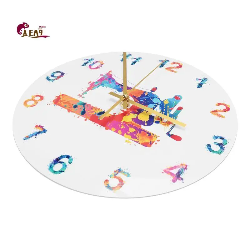 AEA9-Sewing Machine Watercolor Art Print Wall Clock Tailor Sewing Room Sign Silent Decoration Wall Clock Tailor Gift