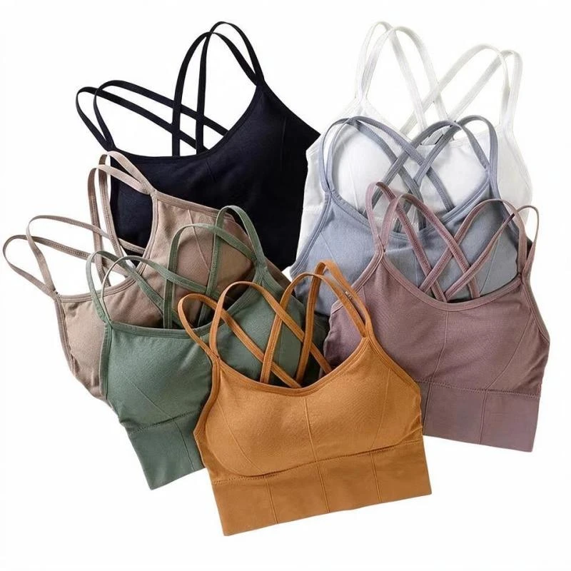 Women's Cross Back Sports Bra, Push Up Yoga Tank Top, Breathable Soft Fitness Running Bra