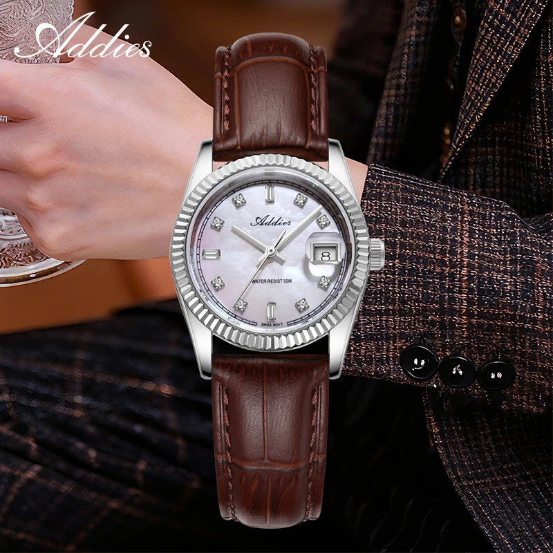 

Addies Swiss Ronda 585 Czech rhinestones Women's Quartz Watch Sapphire Glass 5Bar Waterproof Watches Stainless Steel Lady Clock