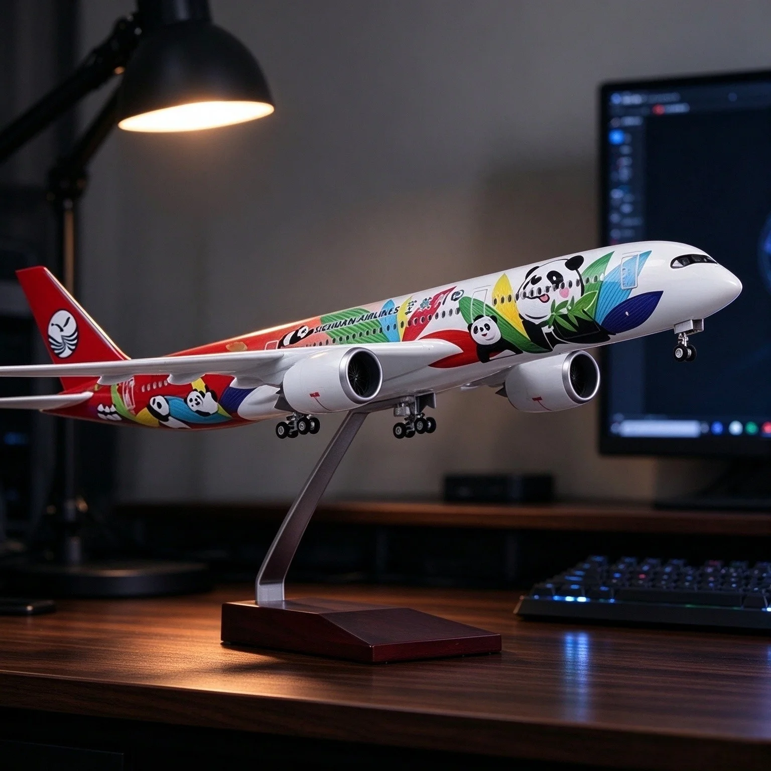 47cm Plane Model Air-bus 350 Sichuan Airlines A350 Panda Miniature Airplane 1/142 Scale Resin Aircraft Models With Wheels