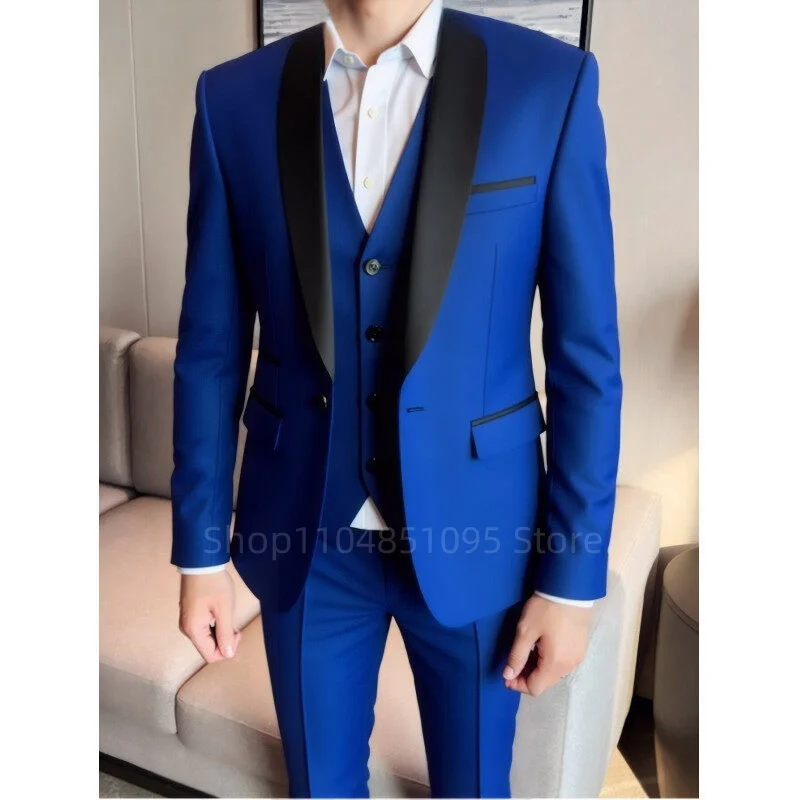 

Elegant 3 Pieces Men's Suits Shawl Lapel Blazer Groom Tuxedos Jacket Vest Pants Set Formal Men's Suit for Wedding Business Prom