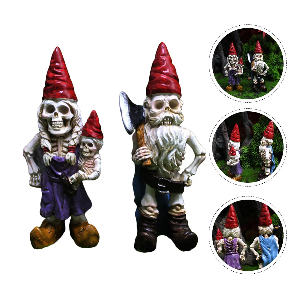 2Pcs Dwarf Adornment Zombie Garden Garden Gnomes Ornaments Zombie Gnome Lawn Statues Decorations