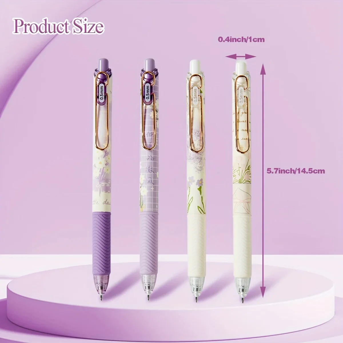 4 Stück Niedliche Blumen-Gelstifte, Einziehbarer Gelstift, 0,5mm Schnelltrocknender Schwarzer Tintenstift, Niedlicher Stift, Feinspitzenstift, Glatter Schreibstift – Detail 3