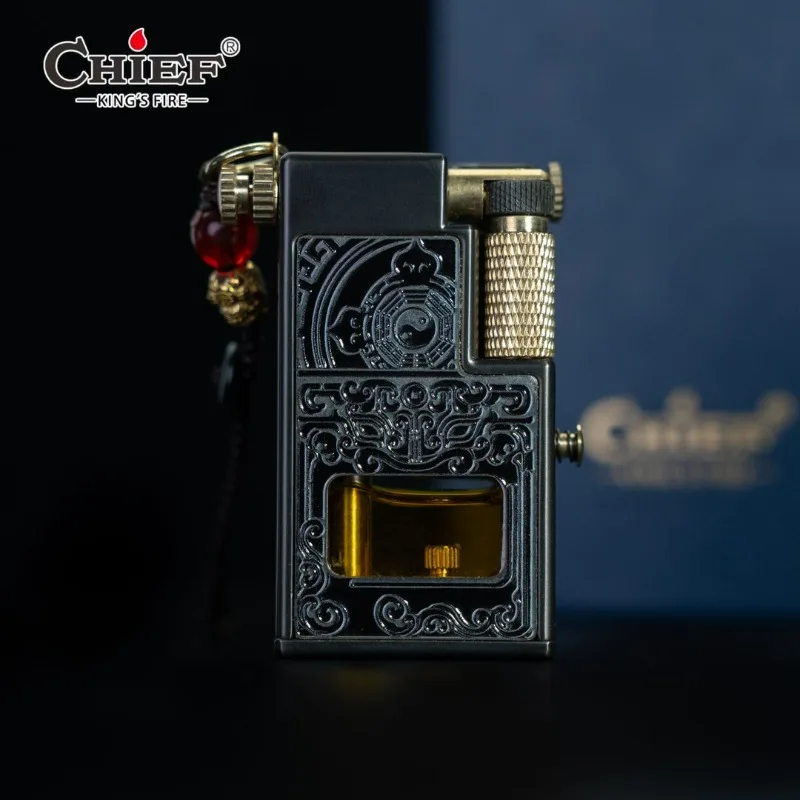 CHIEF Small Steel Cannon Upgrade Taotie Swallow Money Creative Sideslip Transparent Oil Tank Oil Lighter Collection Gift