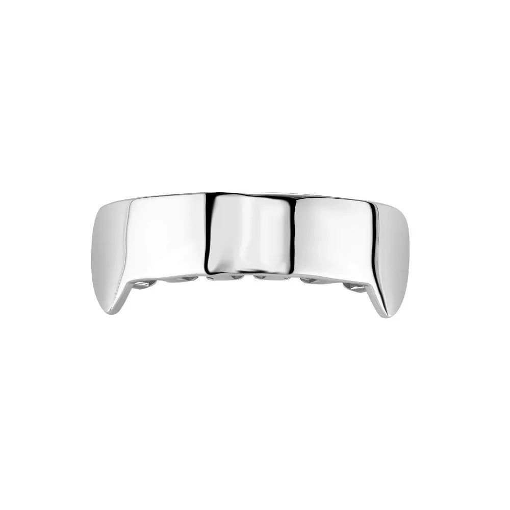 

Trend Glossy Teeth Grillz Realistic Look Smooth Surface Grillz Set Shiny Silver Plated Teeth Caps Festival