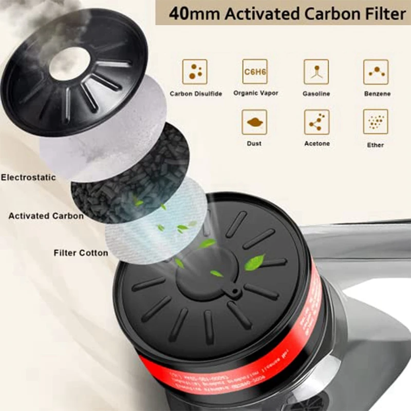 Maschera antigas a pieno facciale, maschere antigas di sopravvivenza nucleare con filtro a carbone attivo da 40 mm, maschera respiratoria riutilizzabile