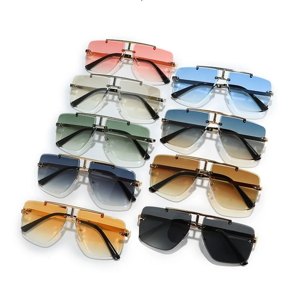Fashion Rimless Square Double Bridge Sun Glasses Vintage Women Men Sunglasses UV400