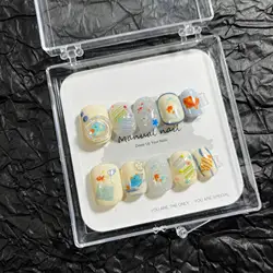10 Pieces Cute Cartoon Handmade Press On Nails Water World Colourful Little Fish Short Wearable Removable Fake Nails