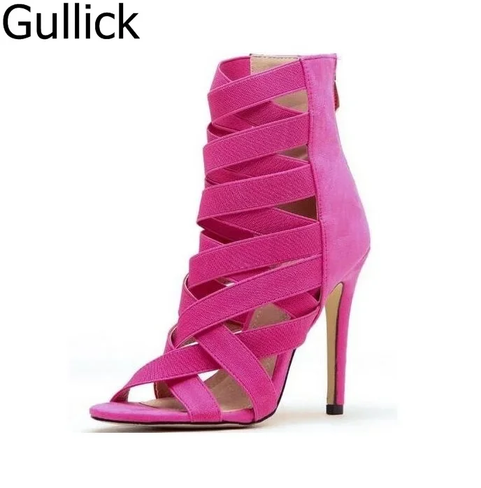 

Elastic Cross Strap Open Toe Women Boots Stiletto Heel Back Zipper Gladiator Style Sandal Boots 2025 Summer Novelty Fashion Shoe
