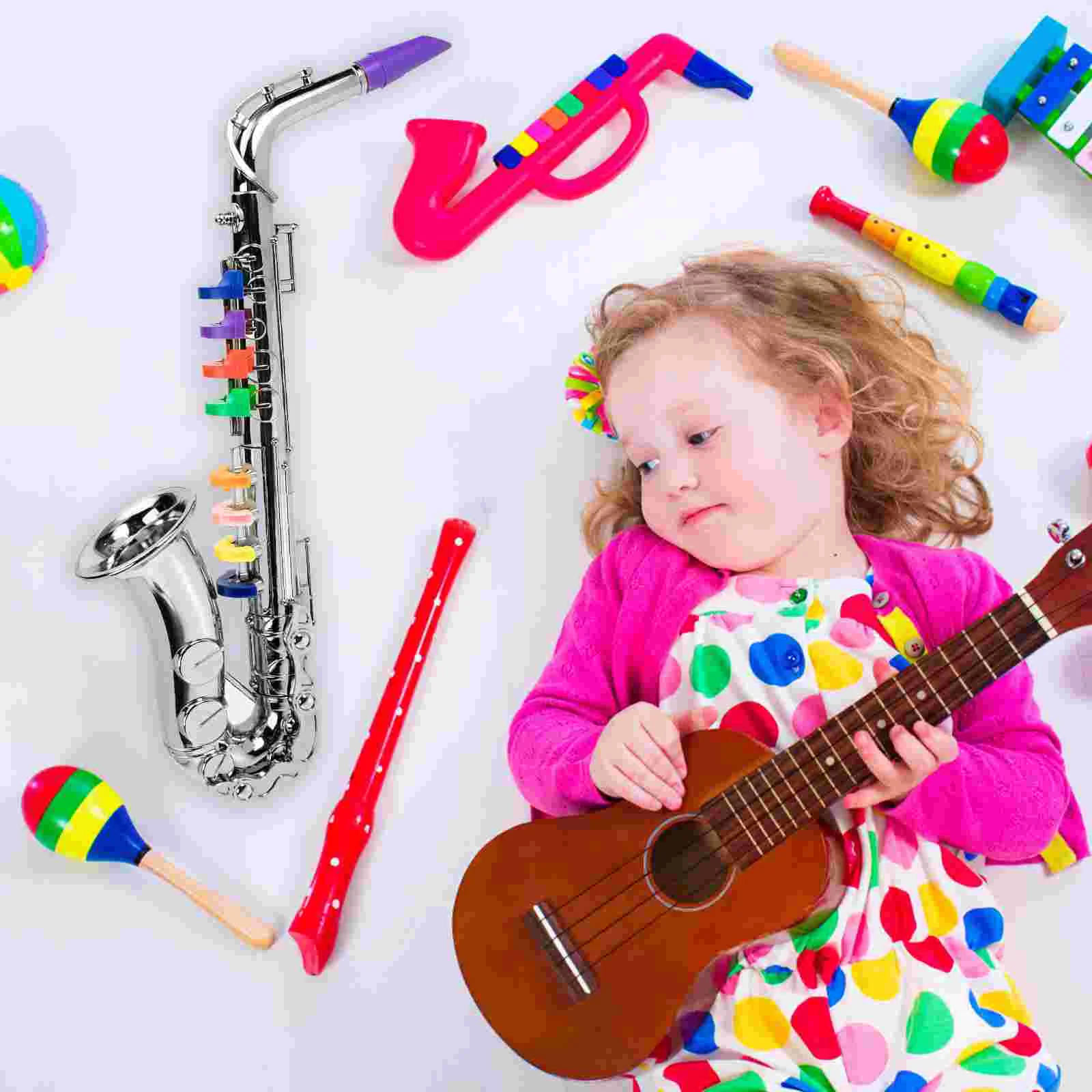 Jouet de sax en plastique pour enfants, instruments de musique pour tout-petits, jouets de simulation intérieure, jouets en métal pour enfants