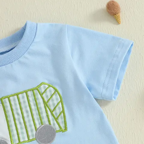 Baby Boy Casual Outfit Dinosaur Print Short Sleeve T-Shirt Denim Shorts 2Pcs Set for Summer Beach Vacation