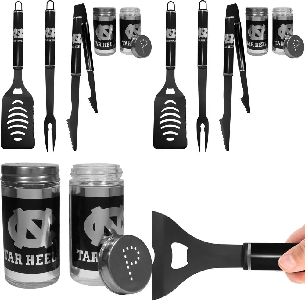 

North Carolina Tar Heels 3-Piece Black BBQ Tool Set with Shakers, Standard Size
