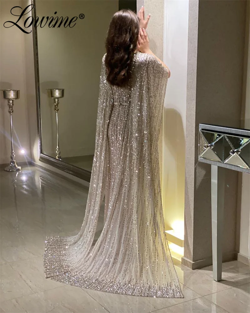 Heavy Beading Crystals Luxury Evening Dresses Dubai Design Cape Sleeve Plus Size Prom Gowns Women Wedding Party Dress Customized