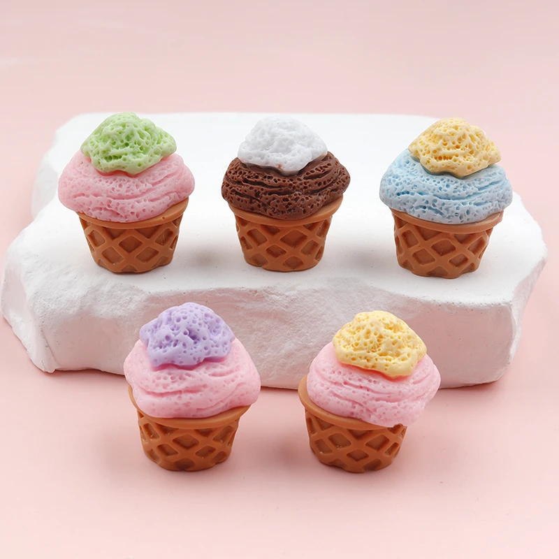 5/50PCS Resin Decor Miniature Ice Cream Cone Dollhouse Simulation Chocolate Decor Accessories Tableware Decoration
